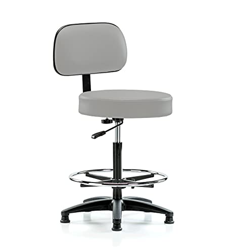 Image of Perch Stationary Walter Height Adjustable Exam Stool with Back and Foot Ring | High Bench Height 25-35 inch | Grey Vinyl