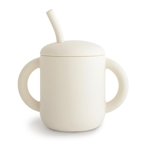 Image of mushie 100% Silicone Training Cup & Straw for Toddlers | 6 Months+ (Ivory)