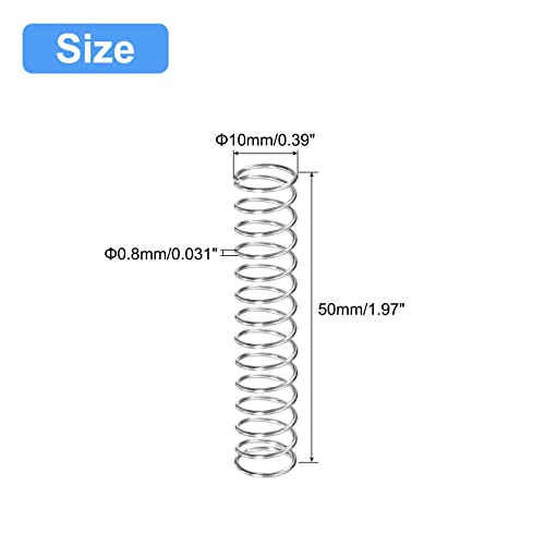 Image of uxcell Compression Spring, 5Pcs 304 Stainless Steel, 10mm OD, 0.8mm Wire Size, 50mm Free Length, Silver Tone