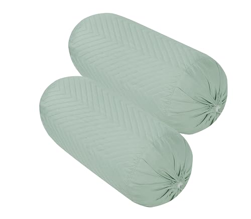 Image of RD TREND Glace Cotton Quilted Bolster Cover Size-16x32 Inches | Soft & Durable Cylindrical Pillow Cover for Bolster Pillow | Perfect for Sofa, Diwan,Couch & Bed Decor (Peista Green)