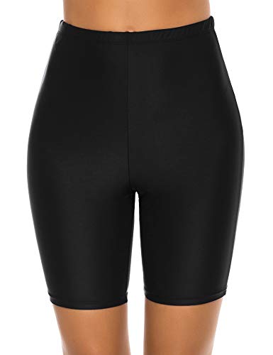 Lecieldusoir Women's Long Boardshorts High Waisted Swim Shorts Swimsuit Capris Bathing Suit Tankini Beach Bottoms Black