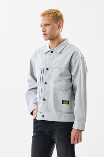 Image of SNITCH Men Casual Jacket | Relaxed Fit Point Collar Solid Style Full Sleeve | 100% Cotton Twill Weave Durable Design With 4 Pockets For Everyday Outings Wear