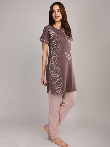 Image of Duchess Women's Cotton Embroided Long Length Night Suit Set