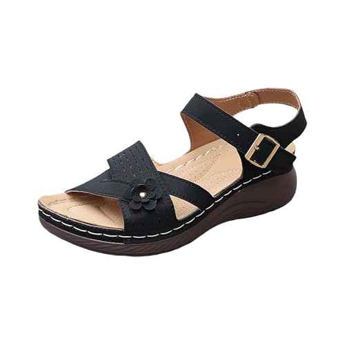 Genérico Zapatos Ortopédicos De Las Señoras Retro Sandalias Mujer Comodas Plataforma Cuñas Tacón Sandalias Tiempo Libre Con Tiras Finas Y Detalle