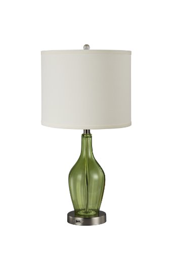 Rely-A-Light R1009324 Decorative Emergency Table Lamp Luminous Moss Green Glass with Natural Linen Hardback Drum Shape Shade