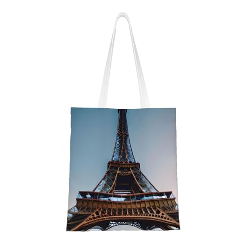 Paris Eiffel Tower Print Polyester Canvas Tote Bag, Worthy Shopping Bag, Ideal For Present And Daily Errands
