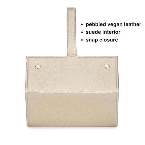 Image of Brouk & Co Leah 5 Eyewear & Jewelry Case - Pebbled Vegan Leather, Foldable Case, Snap Closure, Hanging Loop, Interior Mirror, 5 Compartments: Sunglasses and Jewelry (Gold)