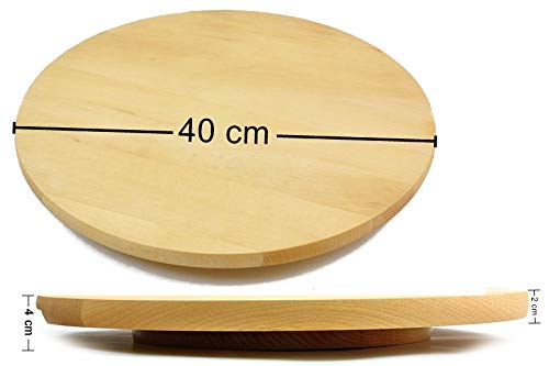 Wooden World - Tabla giratoria Lazy Susan redonda. Circular de madera giratoria. Para servir pizza de 40 cm.