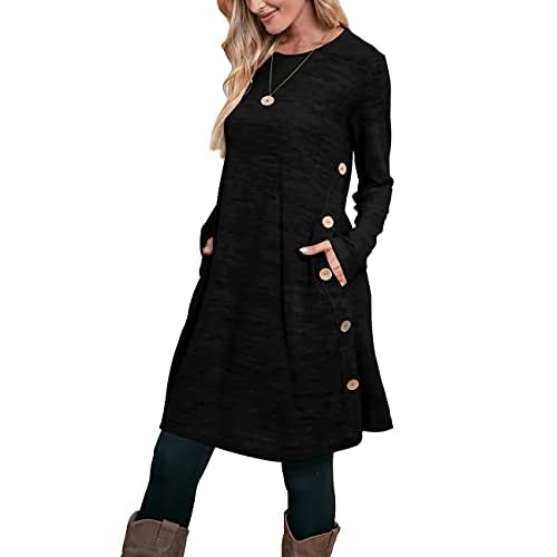 OFEEFAN Womens Long Sleeve Tunic Dres Fall Outfits with Pockets Buttons