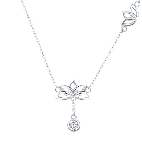 Image of 925 Sterling Silver Lotus Necklace For Women - 14K Gold Filled Lotus Flower Original Pendant Necklaces Lotus Leaf Necklace, Lotus Flower Pendant Necklace, Lotus Flower Necklace