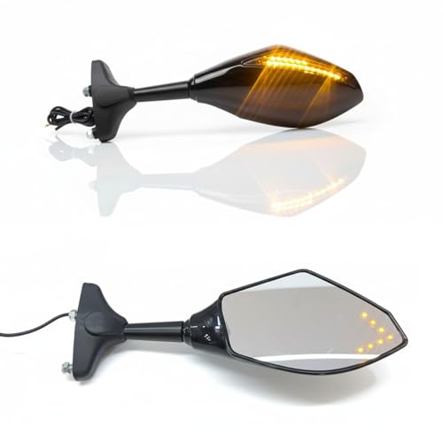 Image of Side Mirrors with Yellow LED Turn Indicators | Adjustable Rearview Mirrors for Burgman Forza Kit | R15 | Pulsar Rs | Apache Rtr 310 Piano Black (Set of 2)