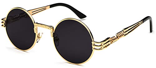J&L Glasses Retro Gafas Para Hombres Mujeres Lente Negro Gafas, Gafas de Sol Unisex Adulto, Steampunk (Golden, Black) Cover