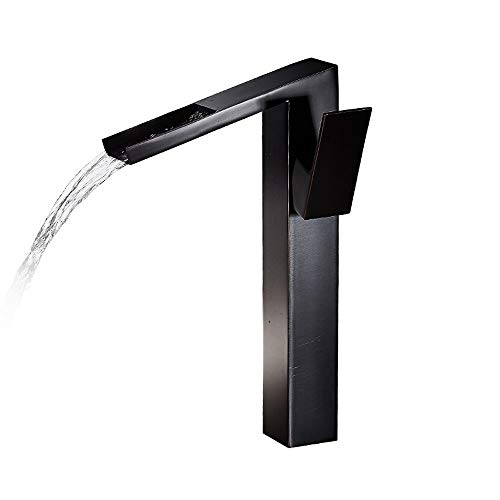 Mitigeur cascade noir tout en cuivre pour évier et salle de bain contemporaine