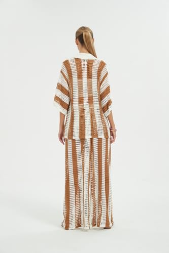 NIFTRIRY Women Cover Up Sets Button Up Tops with Pants Crochet Set Outfit 2 Piece Outfits Vacation Outfits3