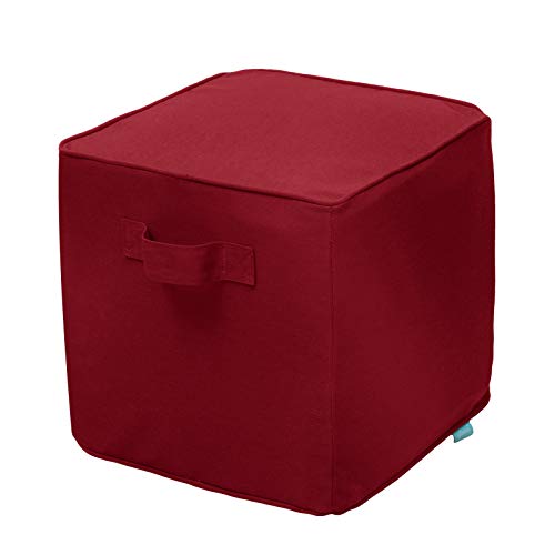 Image of QILLOWAY Inflatable Outdoor Ottoman for Patio, Water Resistant Pouf Cube 16 inch, Inflatable Foot Rest, Outdoor Footstool for Poolside, Garden,Camping, Red