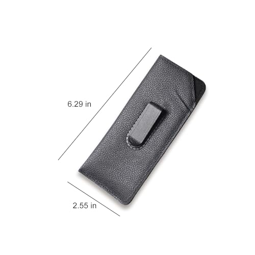 KGCGJVB 2 Packs Glasses Case with Clip Soft Black Leather Eyeglass Pouch with Plastic Flex Slide-In Pocket Belt Clip Holder for Eyeglasses and Sunglasses Eye Protectors Cases for Men Use