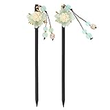  EMSea 2pcs Épingle à Cheveux Chinois Rétro Cheveux Bâtons Fleur Traditionnelle Épingle à Cheveux Vintage à la Main en Bois Chignon Cheveux Baguettes avec Gland pour Femmes 18cm Longueur