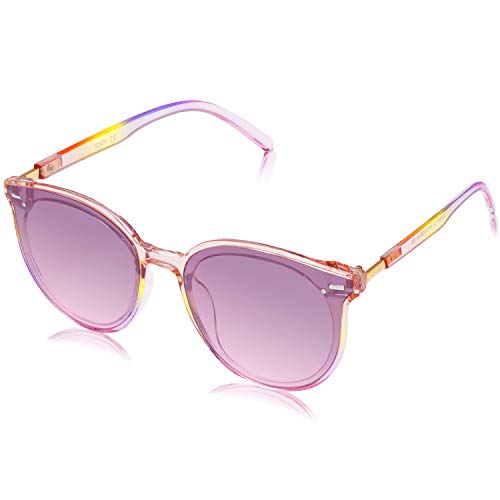 SOJOS Klassisch Retro Runde Sonnenbrille Damen Herren Groß Brille SJ2067 mit Regenbogen Rahmen/Gradient Violett & Rosa Linse