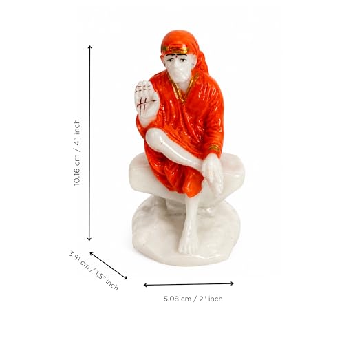 Image of eCraftIndia Sai Baba Idol for Home Temple | Marble Finish Shirdi Sai Baba Murti | Spiritual Decorative Showpiece for Home Decor & Gifting | Orange & White Finish