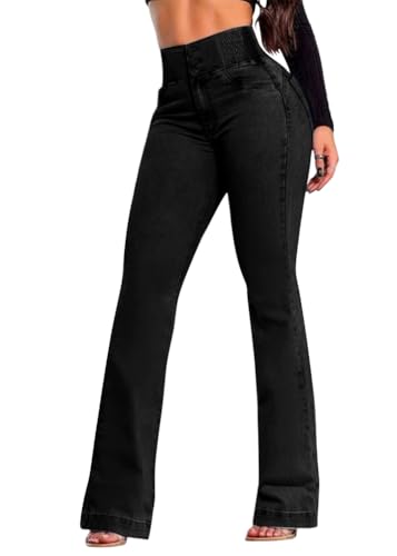 shownicer Jeans Donna Vita Alta Jeans a Zampa Jean Elasticizzati Bootcut Jean Stretch Denim Pantaloni Curvy Push Up Pantaloni A Nero S