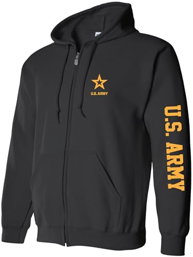 zerogravitee U.S. Army Gold Sleeve Print Full-Zip Hooded Sweatshirt in Black - Large
