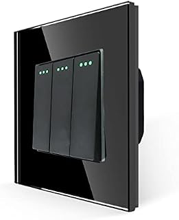 JIMEIDA Rocker Button Switch with Phosphor Dots Modern Crystal Glass Black Wall Panel Electrical Single Light Switch, 1 Gang 2 Way, 10A 250V