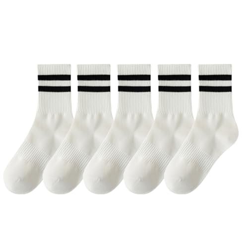 Image of 5 Pairs Womens Striped Crew Socks, Cotton Cozy Casual Socks for Women,Breathable Cool,Size 5-10