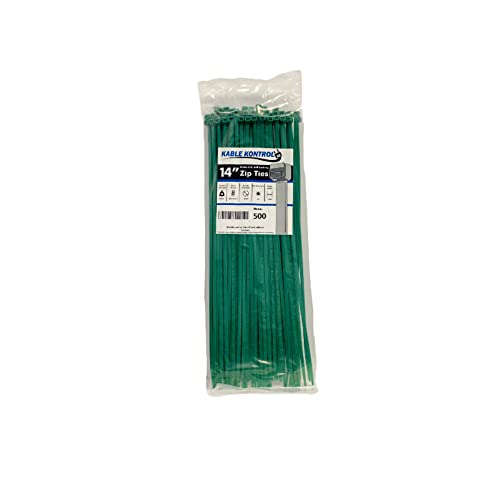 Kable Kontrol Cable Zip Ties, 14 Inch, 500 Pcs, 50lbs Test, Green