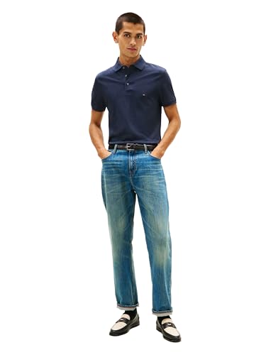 Image of Tommy Hilfiger Men's Short Sleeve Polo Shirts in Slim Fit with Stretch and Organic Pique Cotton