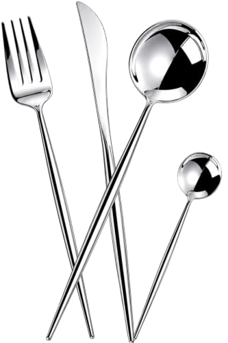 Image of Slim Handle Silver 12 Pcs Stainless Steel Cutlery Set for Dining Table, Dishwasher Safe Glossy Flatware (3 Spoon Set + 3 Forks Set + 3 Butter Knife + 3 Dessert Spoon)