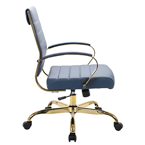 Leisuremod Benmar Modern Mid-Back Adjustable Swivel Leather Office Chair With Gold Frame (Navy Blue) #TOP2