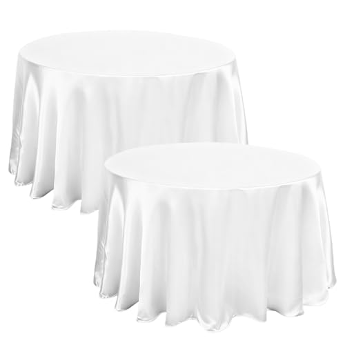 2 pièces Nappe ronde de 215 cm, nappes blanches, nappe en tissu polyester imperméable, résistante aux taches et aux plis, nappe en polyester pour mariage,...