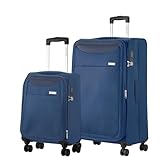 CarryOn Air Weicher Kofferset mit Expander S+L - Leichter Stoffkoffer mit Fronttasche und TSA (Blau, 2-er Set)