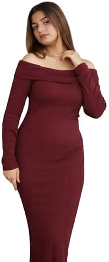 THE KOREAN BOX Women Off Shoulder Bodycon One Piece Dress Elegant Long Sleeve Slim Fit Party Dress Stylish Evening &amp; Cockt...