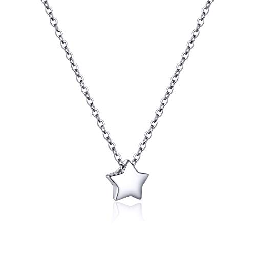 PROSILVER Dainty 925 Sterling Silver Necklace Heart/Round/Star/Moon/Triangle/Vertical Bar Pendant Necklace For Women, 16