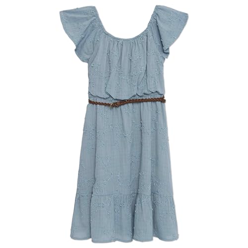 Speechless Girls' Flutter Sleeve Textured Woven Knee-Length Dress with Braided Belt2
