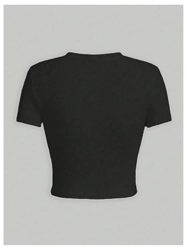 Girl's Short Sleeve Graphic Tees Crew Neck Floral T Shirts Summer Tight Crop Tops2