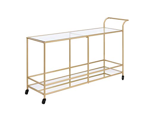 ACME Furniture Kenda Serving Cart, Clear Glass, Mirrored & Gold