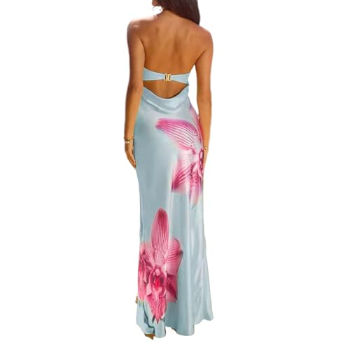 Image of Women Strapless Floral Maxi Dress Sexy Sleeveless Backless Off Shoulder Long Summer Dress 2025