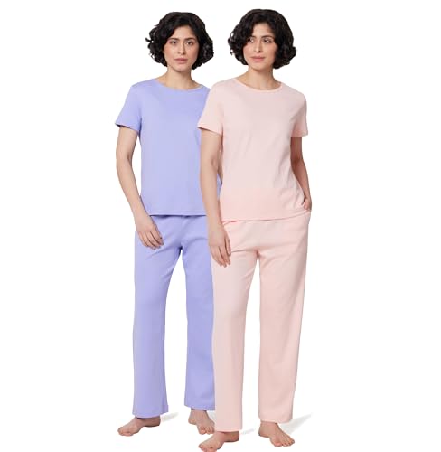 Image of Symbol Premium Women's Cotton Rib T-Shirt and Pajama Night Suit | Two Piece Set | Regular Fit (Available in Plus Sizes)