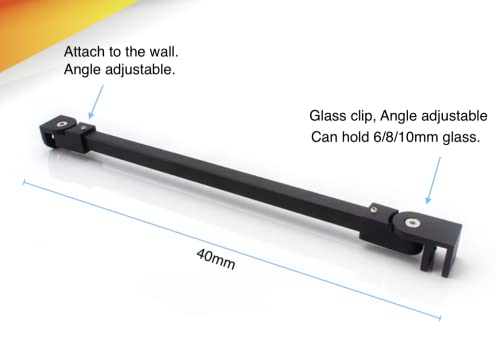 40Cm/15In Wall-To-Glass Support Arm, Frameless Shower Door Fixed Panel Glass-To-Wall Support Bar For 1/4" 5/16" 3/8" Or 6Mm 8Mm 10Mm Thick Glass, Matte Black Stainless Steel #TOP1