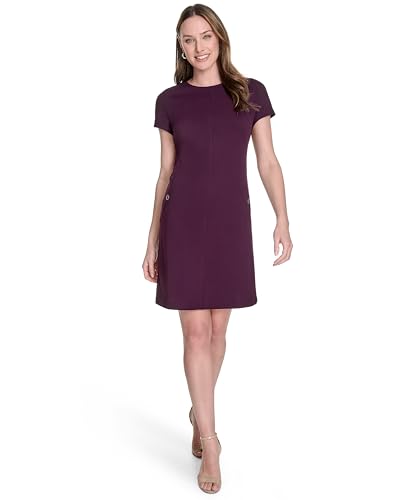 Image of Tommy Hilfiger Women's Cap Sleeve Crew Neck Two Hip Pockets Sheath Mini Dress