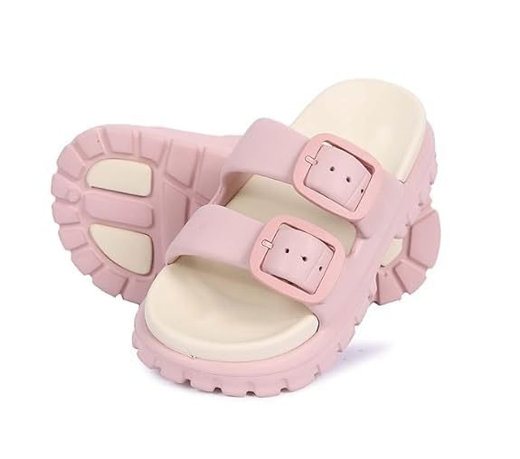 Image of Slipper for Women Men Flip Flop Double Buckle Pillow Sliders EVA Flat Sandals for Girls Boys Soft Open Toe Non Slip Platform Bedroom Outdoor Slippers