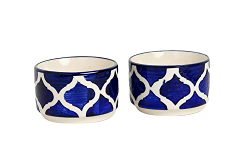 Image of Handpainted Moroccan /Umrao Pattern Ceramic Dip Bowl /Chutney Bowl /Pickle Bowl /Sauce Bowl /Small Katori Set in Round Shape (40 ML, Small, Set of 2)