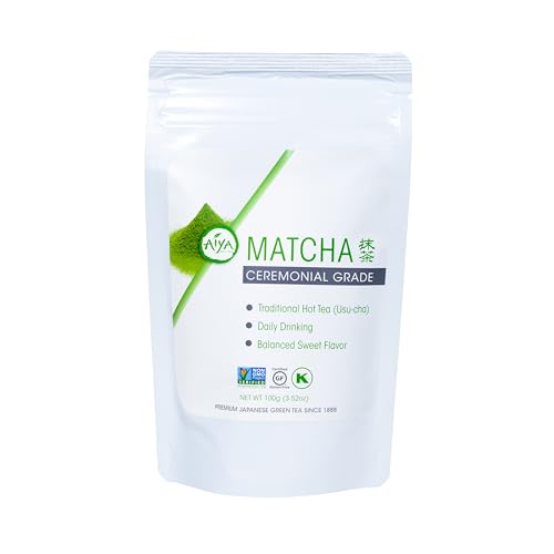 Aiya Authentic Japanese Premium First Harvest Ceremonial Grade Matcha Green Tea Powder - Vegan-Friendly, Zero Sugar, Gluten-Free - 100g Bag (3.53 oz.)