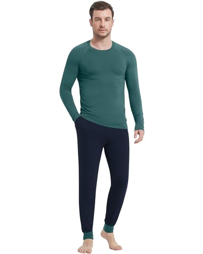 Image of NACHILA Mens Pajamas Set Long Sleeve Henley Sleepwear Top Soft Jogger Pants Pajamas Cool Pjs Set,Viscose Made from Bamboo
