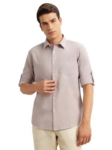Image of Thomas Scott Men's | Solid | Premium Linen Blend | Spread Collar | Summer Wear | Long Sleeve | Shirts for Men