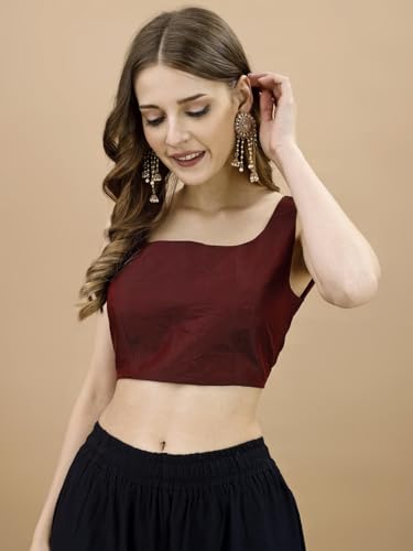 Image of Womanista Women's Taffeta Solid Sleeveless Readymade Saree Blouse for Women Stylish