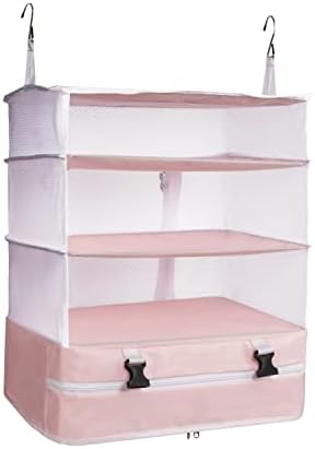 ELEZAY Hanging Packing Cubes Portable Closet Shelves Travel Collapsible Compression Garment Organizer for Carry-on Luggage Suitcase with Breathable Perforated Material X-Large_17.1*11.8*24.4 IN, Pink ELEZAY Hanging Packing Cubes Portable Closet Shelves Travel Collapsible Compression Garment Organizer for Carry-on Luggage Suitcase with Breathable Perforated Material X-Large_17.1*11.8*24.4 IN, Pink