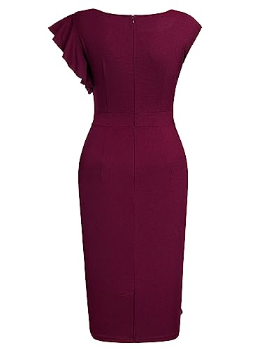 Aisize Women's Pinup Vintage Ruffle Sleeves Cocktail Party Pencil Dress Large Burgundy #TOP2